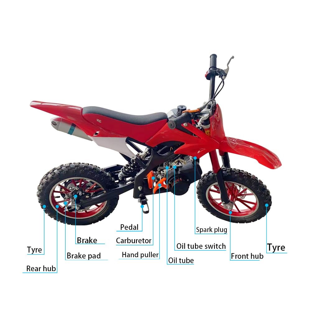 49cc Beginner Kids Dirt Bike - Off-Road Mini Moto, Twist & Go, Red, Ages 6+