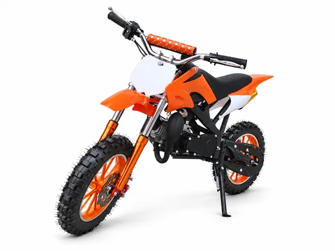 Illustrative orange KidMoto bike: front three-quarter