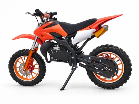 Illustrative orange KidMoto bike: rear three-quarter