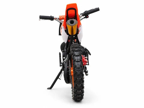 Illustrative orange KidMoto bike: rear view
