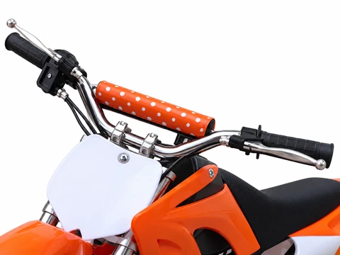 Illustrative orange KidMoto bike: handlebars and controls